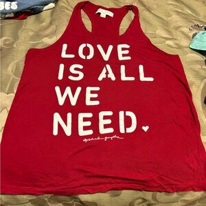 Spiritual Gangster Love is all We Need Red Racerback tank top medium like new